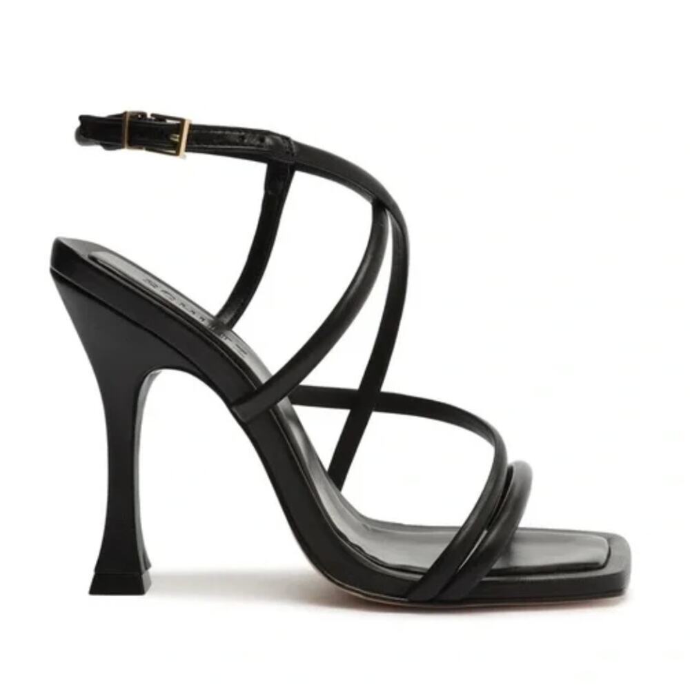 Schutz Lovi Strappy Leather Heel Sandals Black 9.5B Minimal 90s Party Glam Luxe‎ - Picture 2 of 11